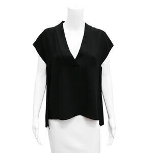 Ashlyn Shiori Popover Sheer Blouse Size Small Black Short Sleeve Hi Low Hem